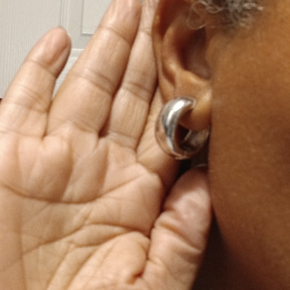 Vintage chunky costume silver jewelry earrings/ear cuffs - Picture 2 of 5